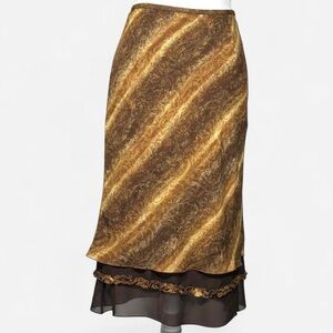 Vintage 90s Midi Skirt, Paisley Brown, Boho, Size Medium